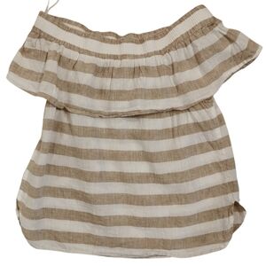 Saks Fifth Avenue Linen Striped Off-the-Shoulder White and Tan Top - Sz L